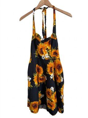 1950s Retro Audrey Sunflower Halter‎ Swing Dress Topdress M Rockabilly Pinup